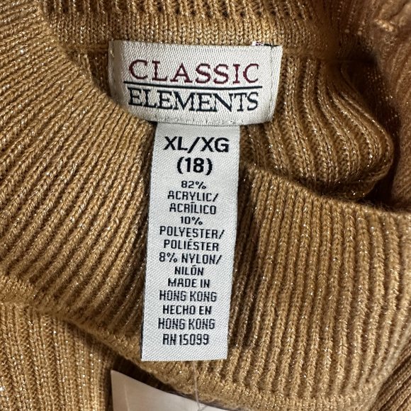 Classic Elements gold metallic shimmer sweater size X-large mock turtleneck NWT - Picture 7 of 8